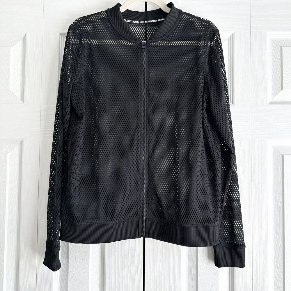 Victoria Sport Black Mesh Long Sleeve Athletic Top Black Zip Up (No Size Tag)